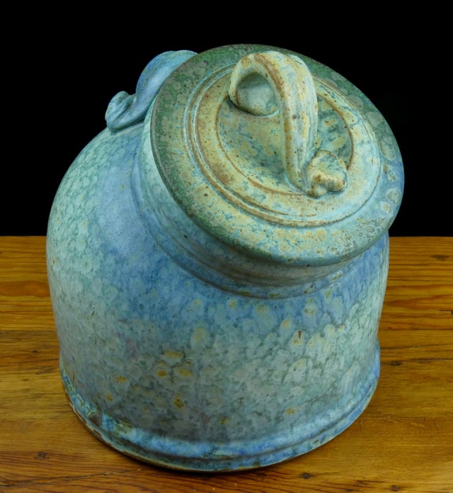 Small handmade stoneware Tilt Jar in Puff Blue by Bowen Pottery